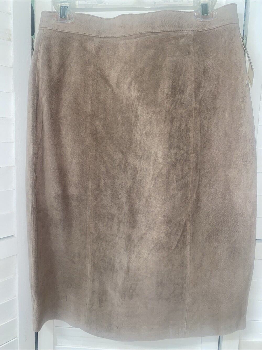 New W/ Tags Hasting & Smith Suede Leather Skirt Beige Straight Pencil Midi Sz 12